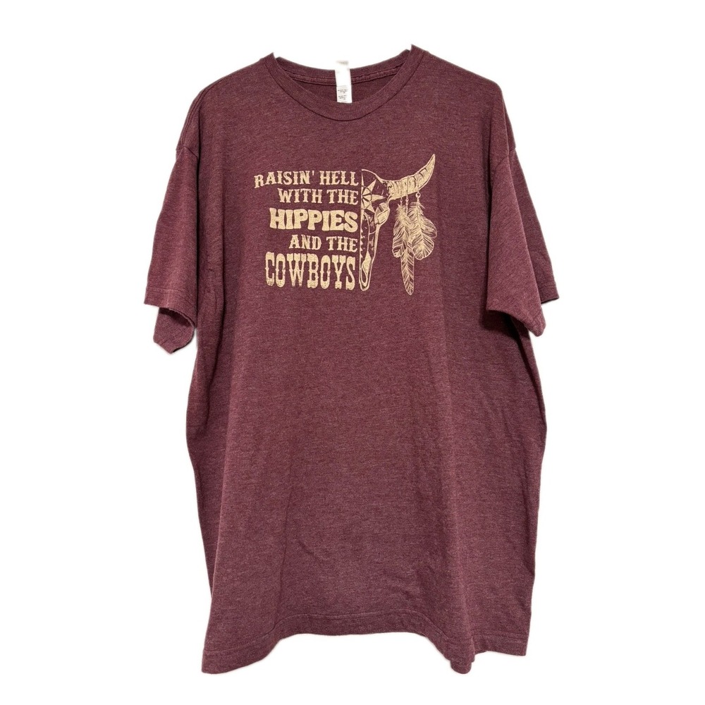 Hippies And Cowboys Shirt XXL Outlaw Country Graphic T Shirt Tultex Burgundy